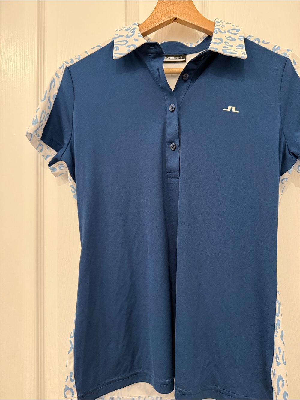 J.Lindeberg Navy Blue Polo with White Printed Collar